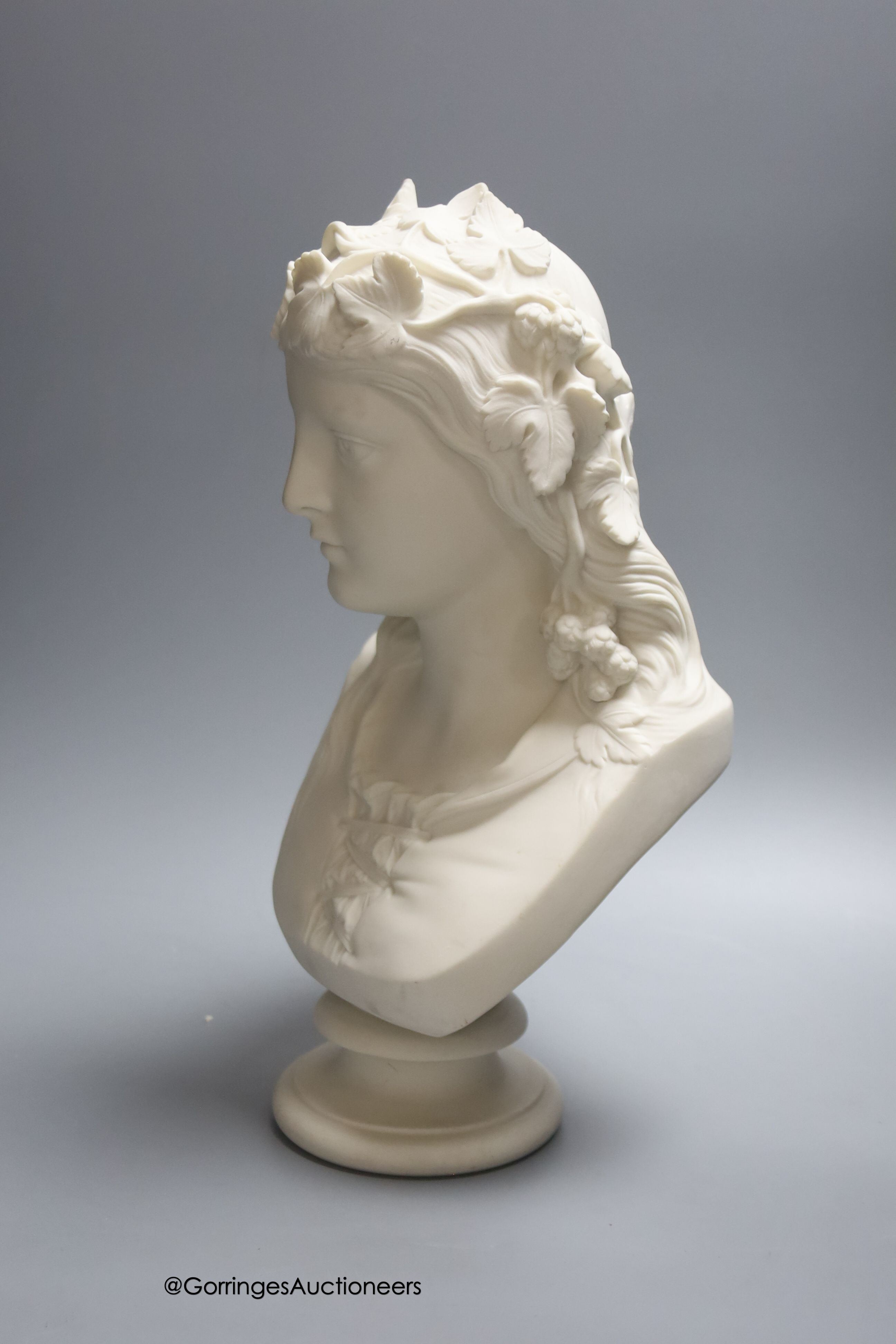 A Copeland parian ware bust 'Hop Queen' height 33cm